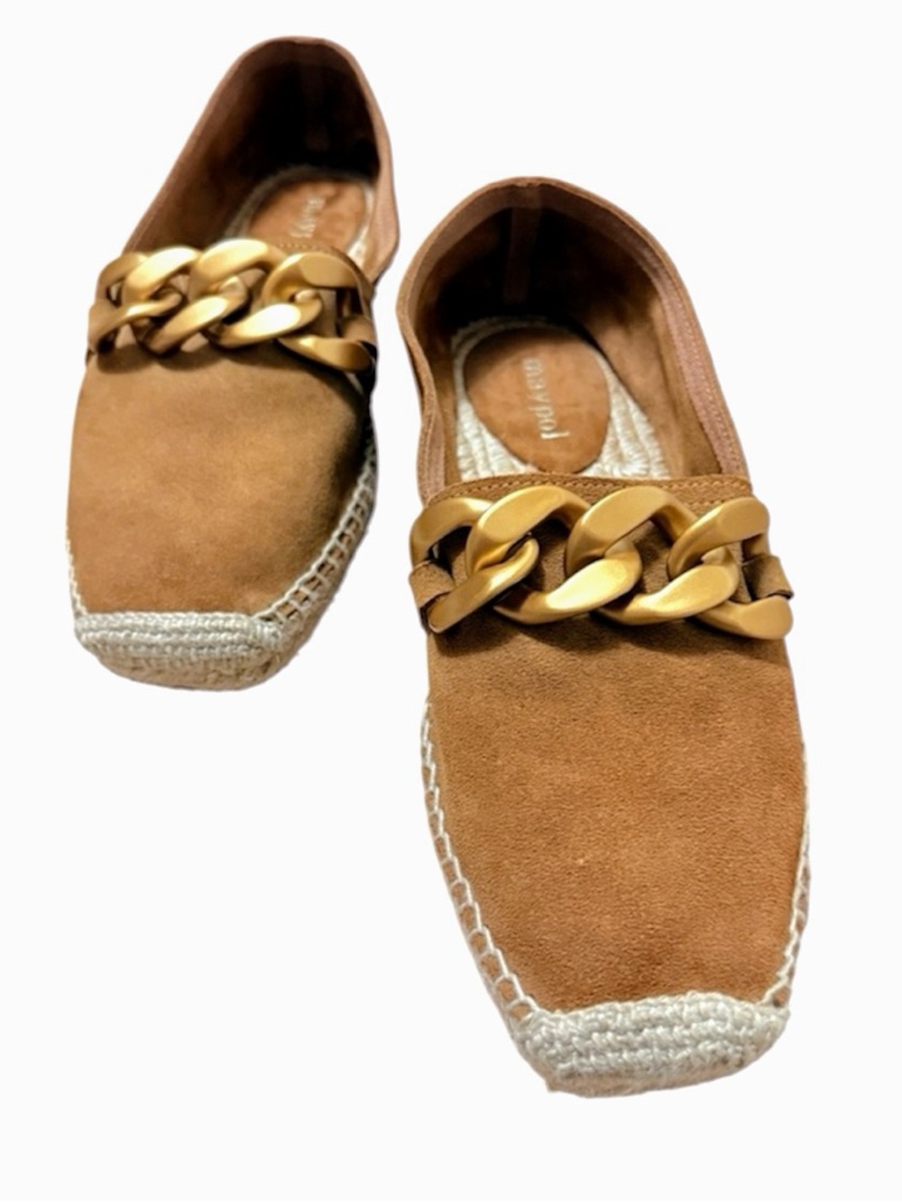 Maypol Tan Suede Gold Chain Espadrille Loafers EU 38 Made in Spain - Picture 3 of 15